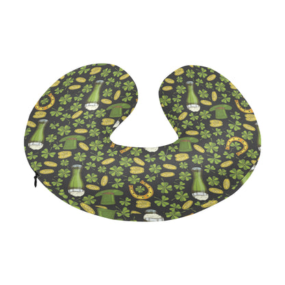 Clover St Patricks Pattern Print Design 03 U-Shaped Travel Neck Pillow
