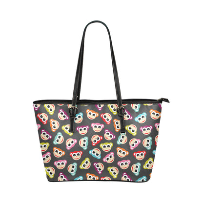 Monkey Head Design Themed Print Leather Tote Bag