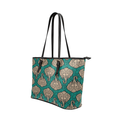 Boho Head Elephant Leather Tote Bag
