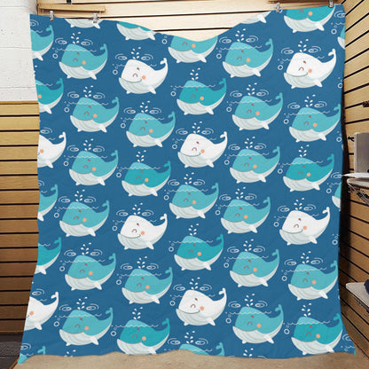 Blue Whale Pattern Print Design 01 Premium Quilt