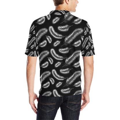 Feather Black White Design Print Men Polo Shirt