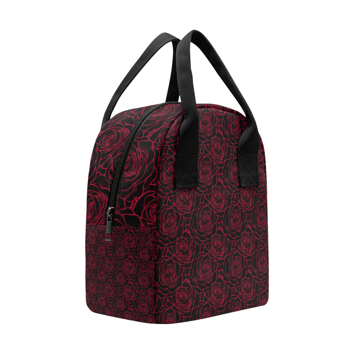 Red Rose Design Print Insulated Lunch Bag