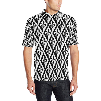 Fleur De Lis Black White Pattern Print Design 02 Men Polo Shirt