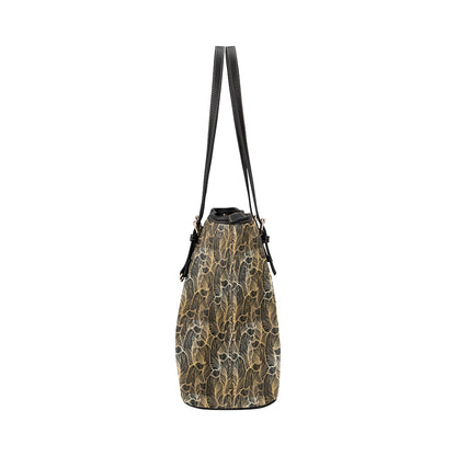 Elegant Gold leaf Print Leather Tote Bag