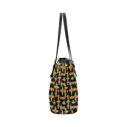 Totem Pole Cartoon Print Leather Tote Bag