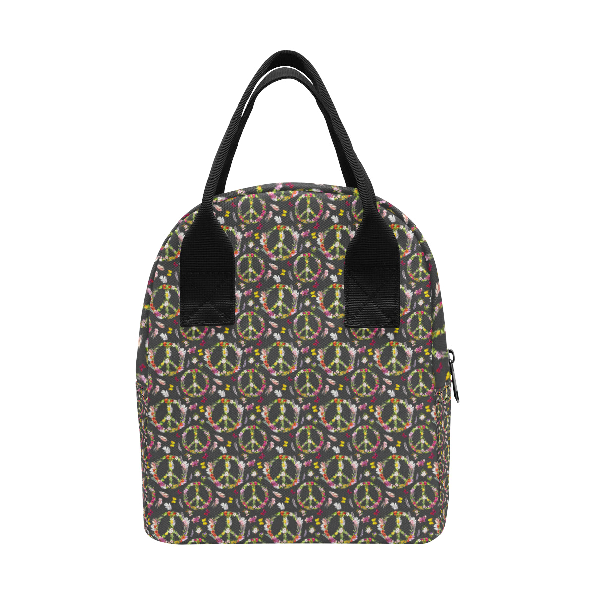 Peace Sign flowers Design Print Insulated Lunch Bag