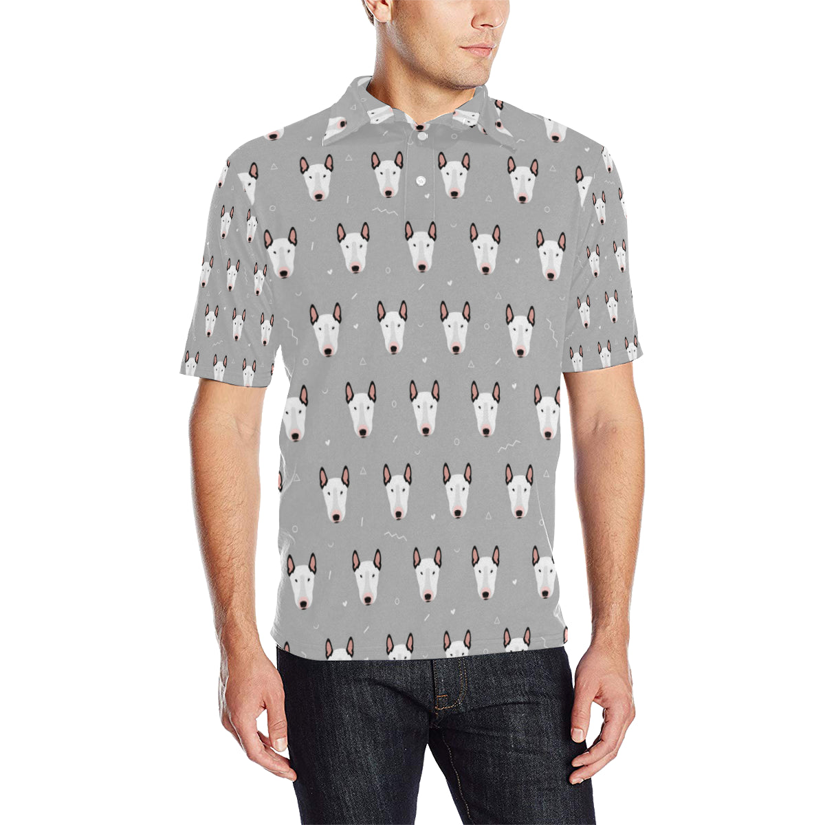 Bull Terrier Head Print Pattern Men Polo Shirt