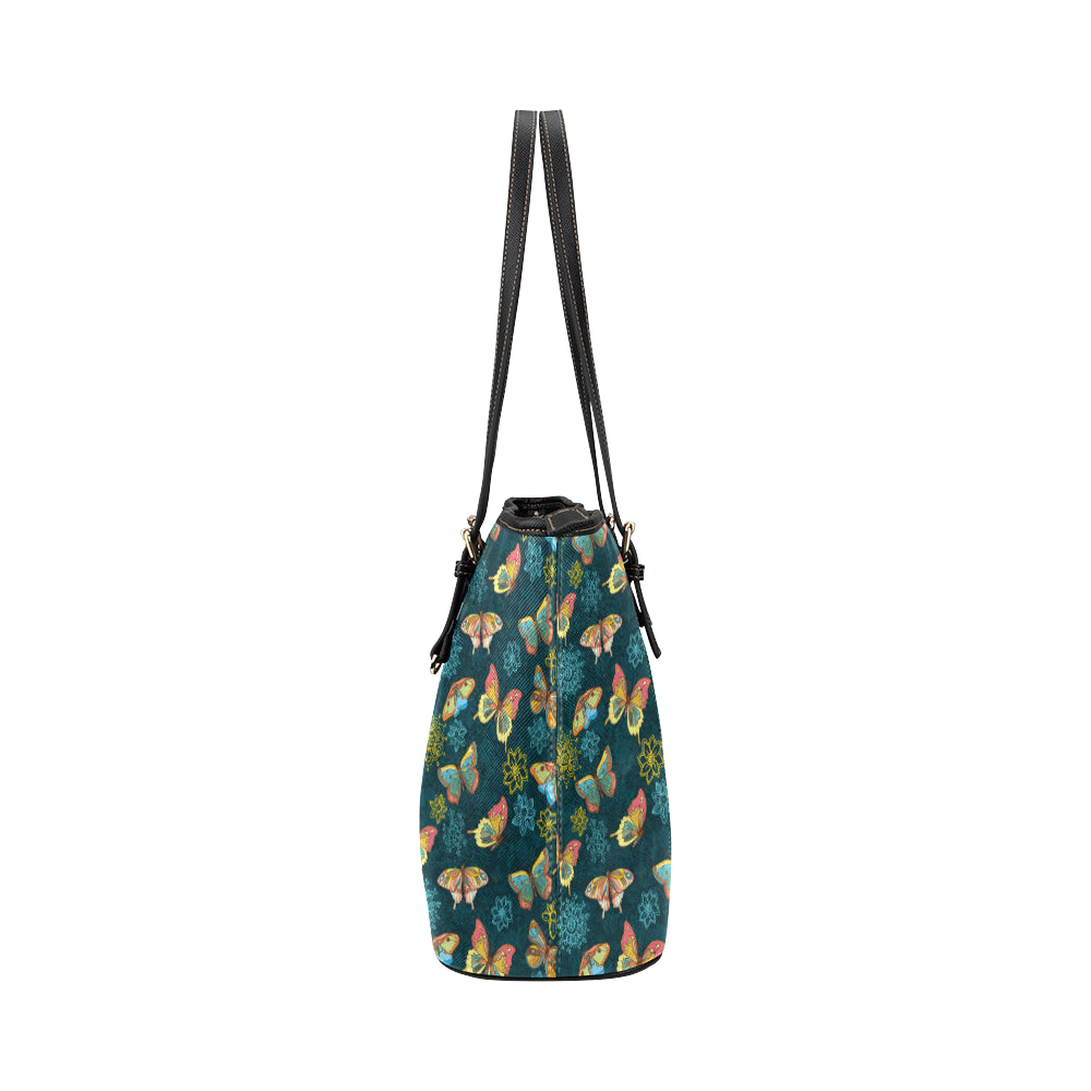 Butterfly Hand Draw Print Pattern Leather Tote Bag