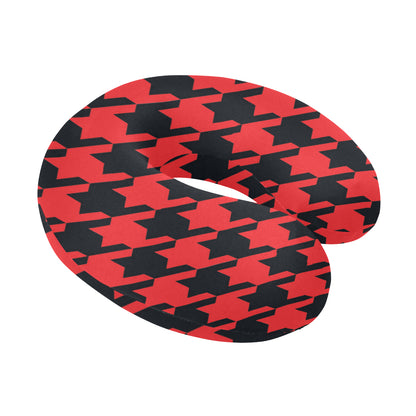 Houndstooth Red Pattern Print Design 03 U-Shaped Travel Neck Pillow