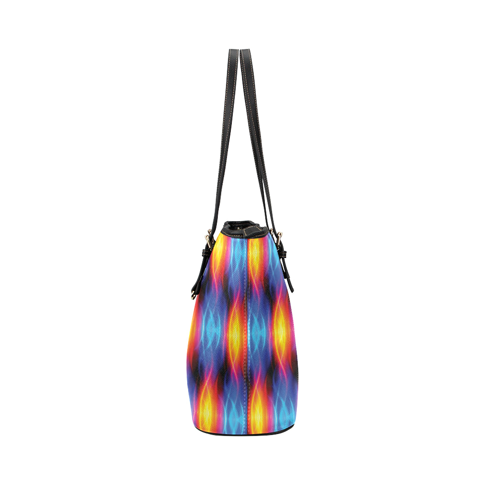 Flame Fire Blue Design Print Leather Tote Bag