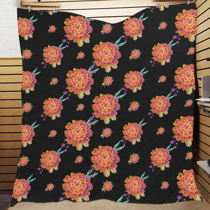 Marigold Pattern Print Design 01 Premium Quilt