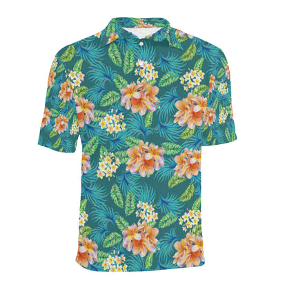 Plumeria Tropical Flower Design Print Men Polo Shirt