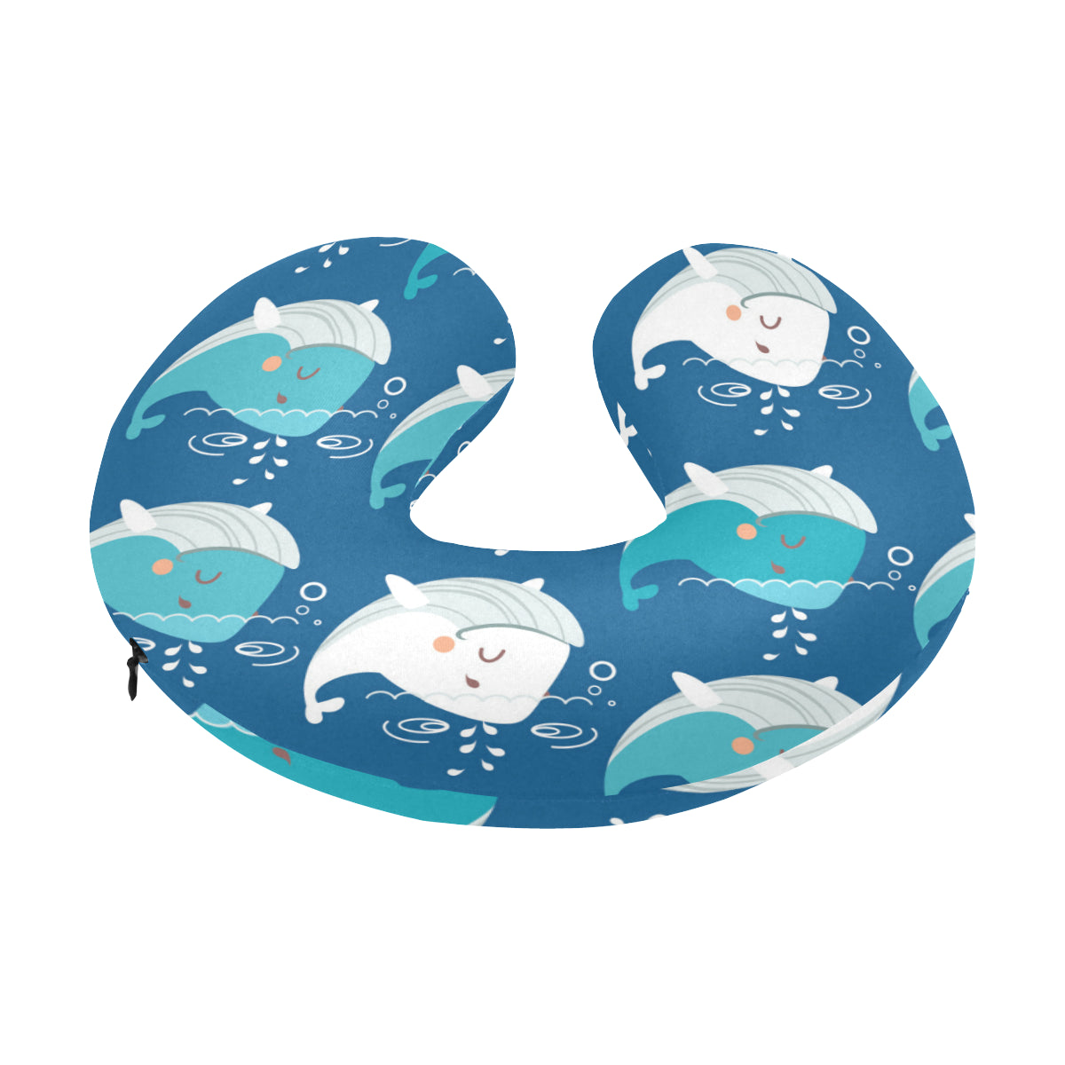 Blue Whale Pattern Print Design 01 U-Shaped Travel Neck Pillow