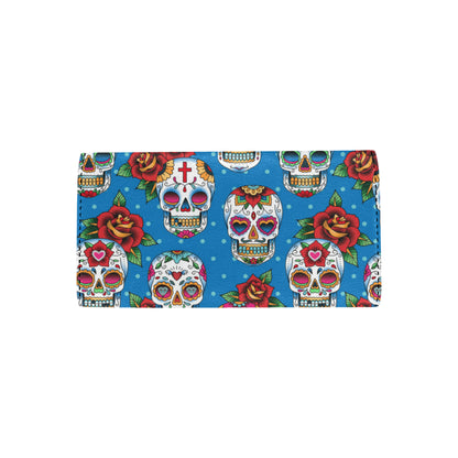 Sugar Skull Rose Pattern Women's Trifold Wallet