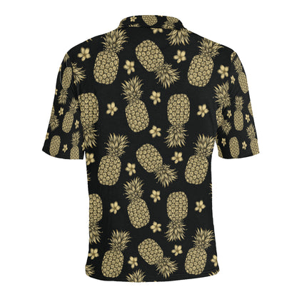 Gold Pineapple Hibiscus Men Polo Shirt