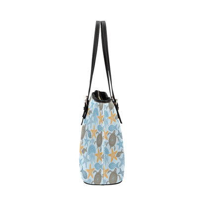 Polynesian Jellyfish Turtle Print Leather Tote Bag