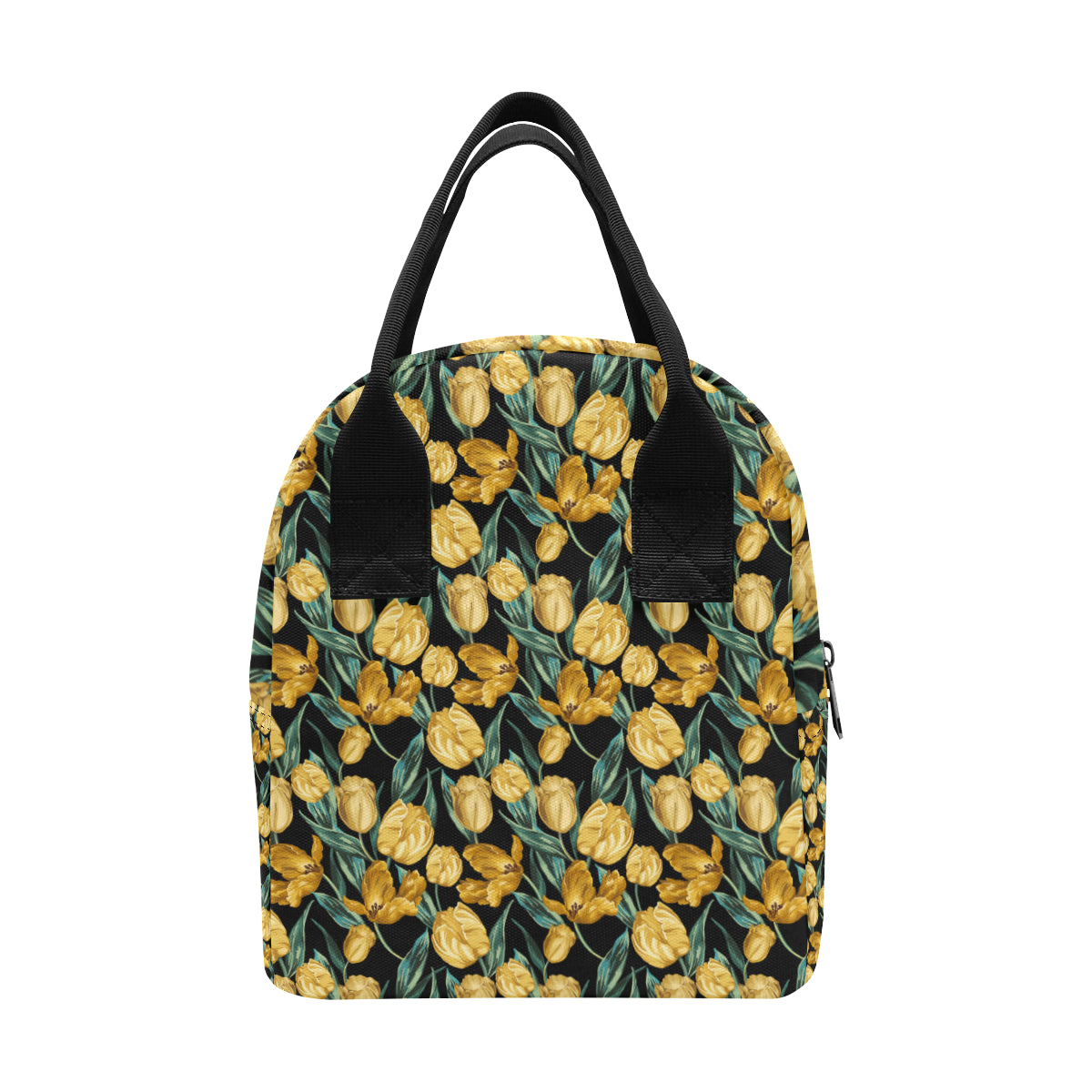 Elegant Yellow Tulip Print Insulated Lunch Bag