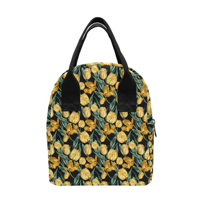 Elegant Yellow Tulip Print Insulated Lunch Bag