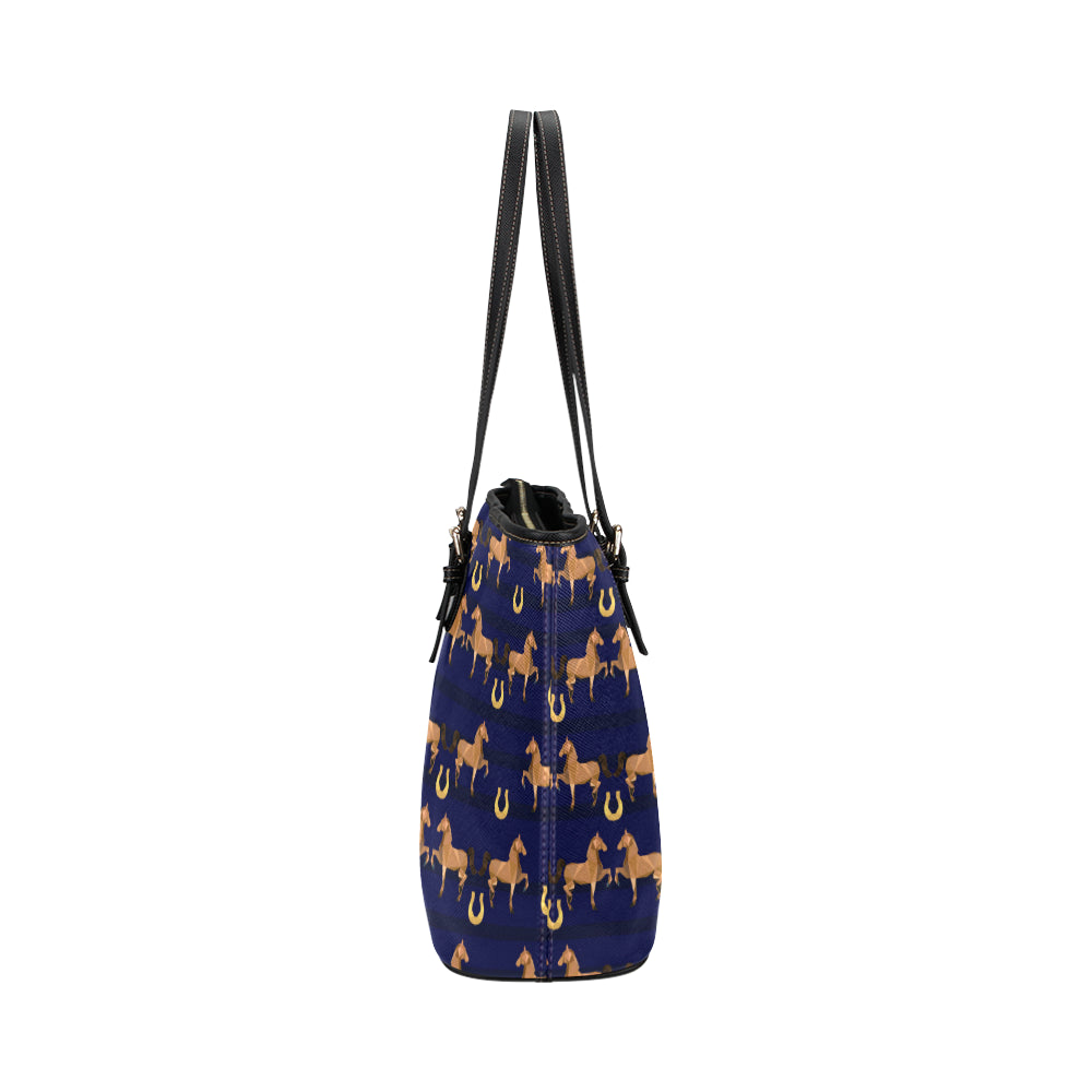Horse Luxury Themed Pattern Print Leather Tote Bag