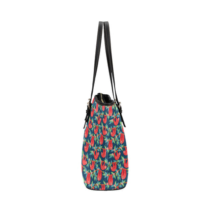 Sloth Red Design Themed Print Leather Tote Bag