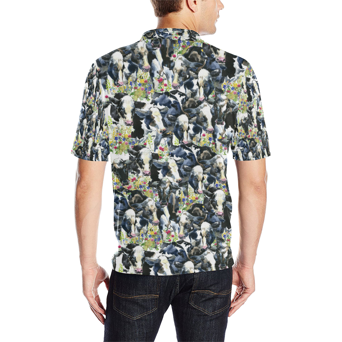 Cow Watercolor Print Pattern Men Polo Shirt