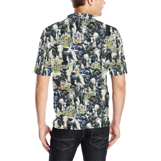Cow Watercolor Print Pattern Men Polo Shirt
