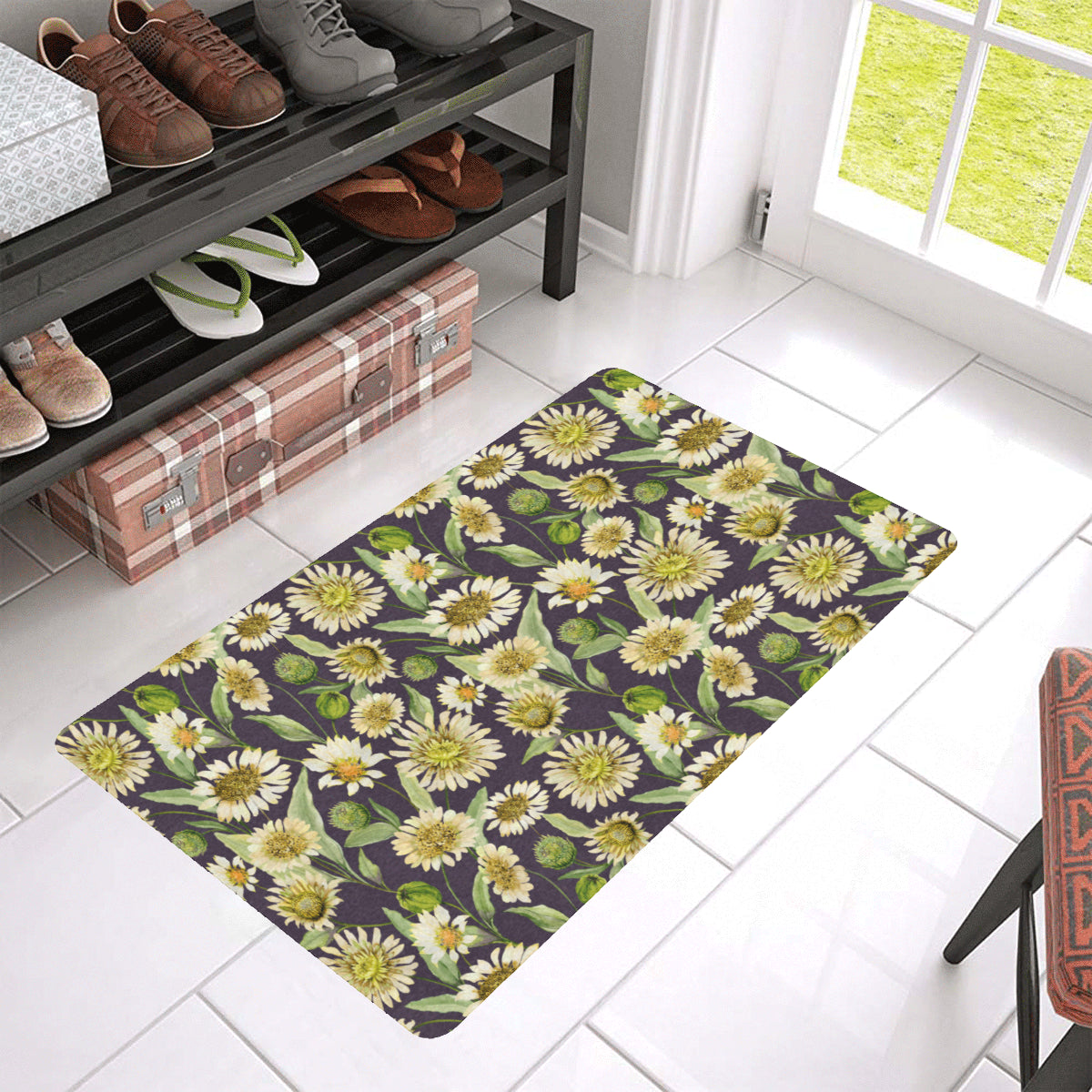 Daisy Vintage Print Pattern Rubber Doormat