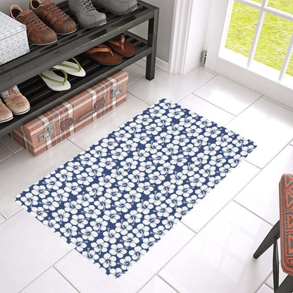 Hibiscus Blue Hawaiian Flower Pattern Rubber Doormat