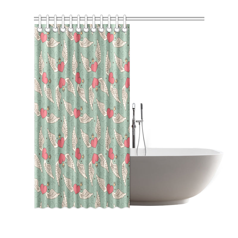Angel Wings Heart Design Themed Print Shower Curtain