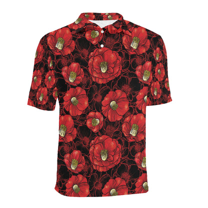 Camellia Pattern Print Design CM06 Men Polo Shirt