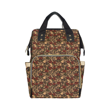 Skull Roses Vintage Design Themed Print Diaper Bag Backpack