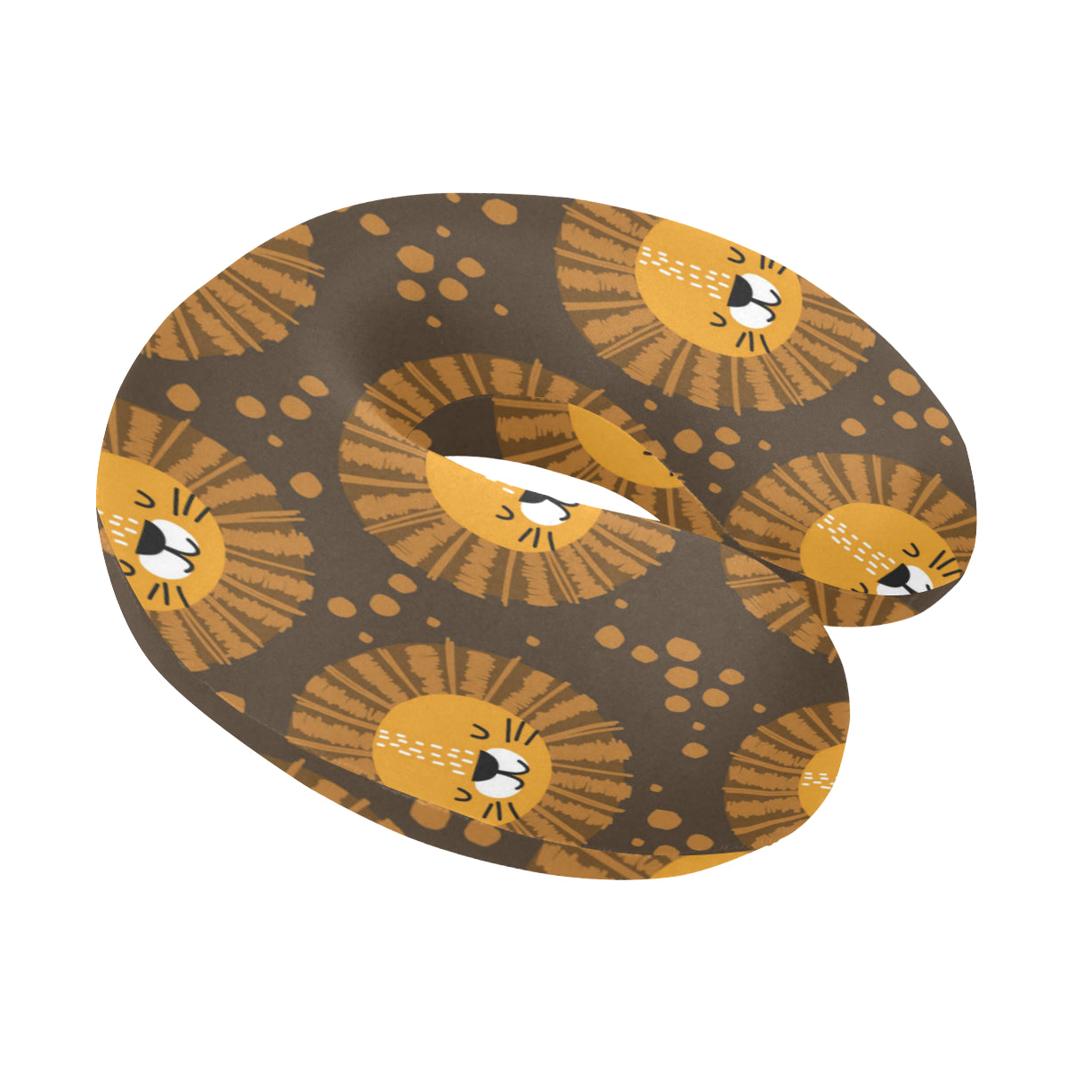 Lion Cartoon Pattern Print Design 01 U-Shaped Travel Neck Pillow