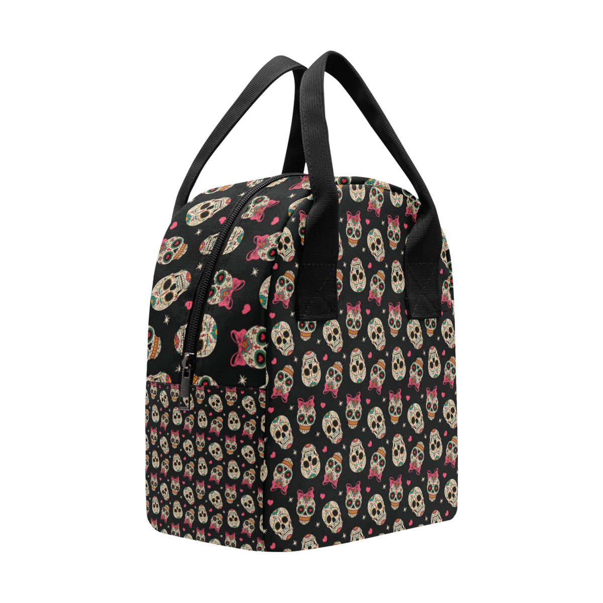 Sugar Skull Pink Bow Themed Print Insulated Lunch Bag