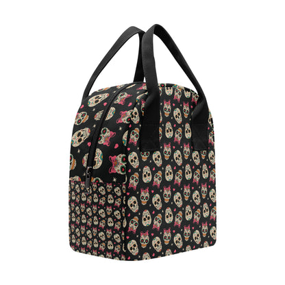 Sugar Skull Pink Bow Themed Print Insulated Lunch Bag