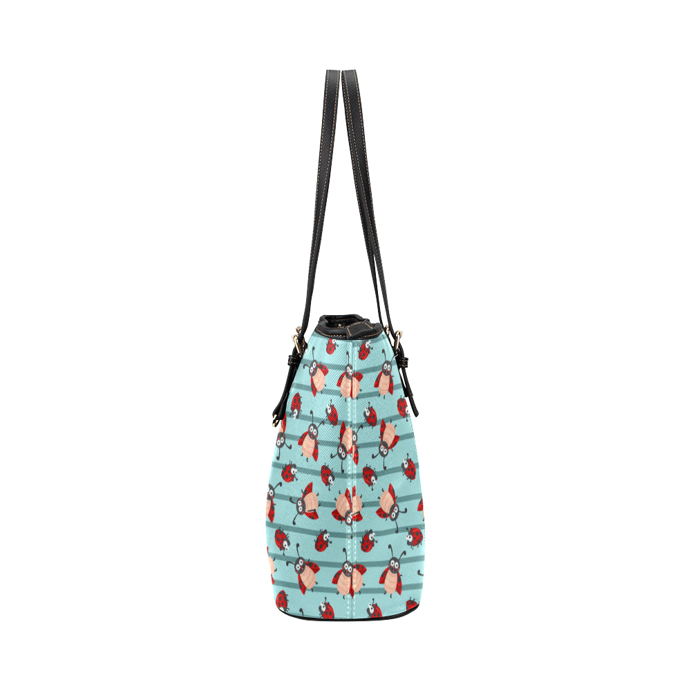 Ladybug Happy Print Pattern Leather Tote Bag