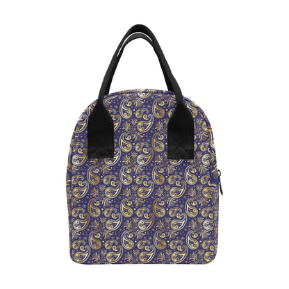 Paisley Blue Yellow Design Print Insulated Lunch Bag