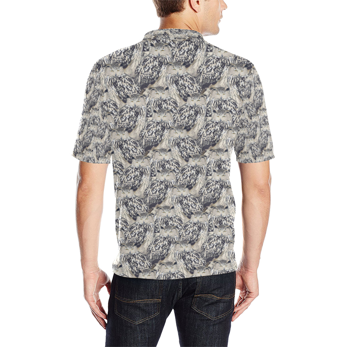 Owl Realistic Themed Design Print Men Polo Shirt