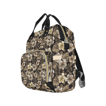 Brown Hibiscus Tropical Diaper Bag Backpack