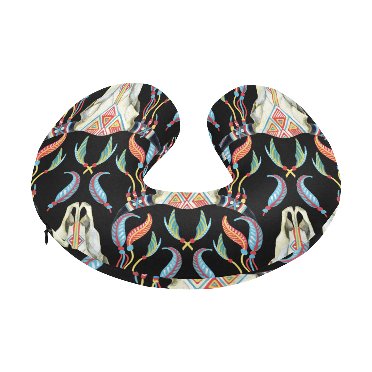 Buffalo Head Boho Style Pattern Print Design 01 U-Shaped Travel Neck Pillow