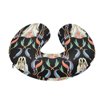 Buffalo Head Boho Style Pattern Print Design 01 U-Shaped Travel Neck Pillow