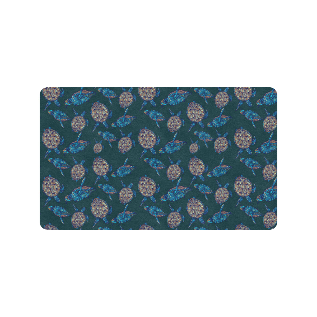 Sea Turtle Hand Drawn Blue Print Rubber Doormat