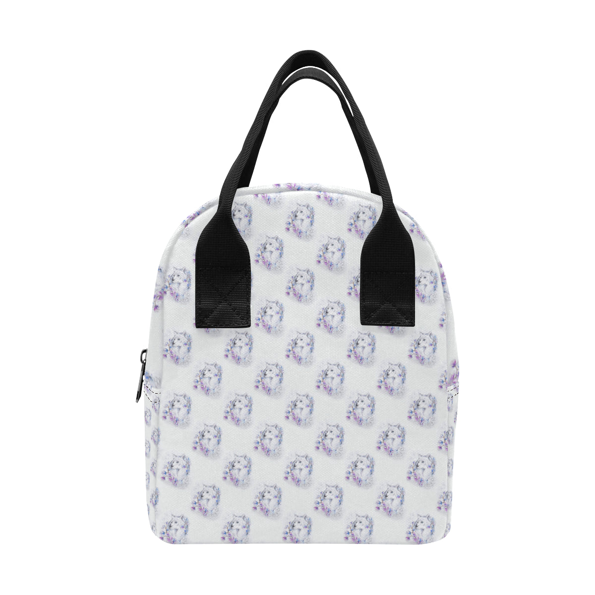 Wolf with Flower Print Design Insulated Lunch Bag