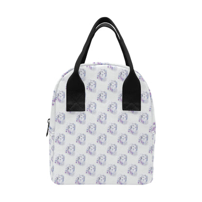 Wolf with Flower Print Design Insulated Lunch Bag