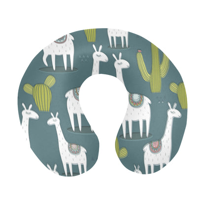Llama Cactus Pattern Print Design 03 U-Shaped Travel Neck Pillow