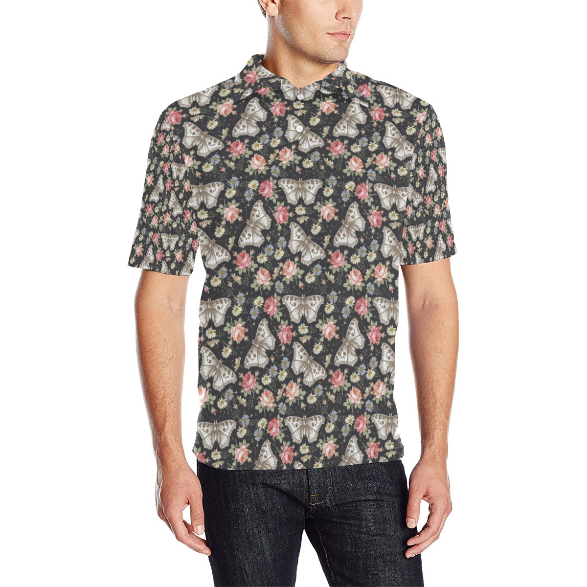 Butterfly Flower Pattern Print Design 07 Men Polo Shirt