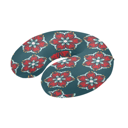 Poinsettia Pattern Print Design A03 U-Shaped Travel Neck Pillow