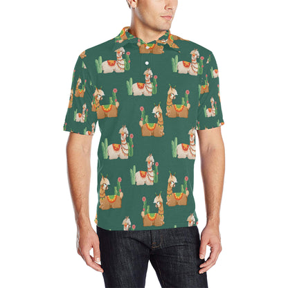 Llama Cactus Pattern Print Design 07 Men Polo Shirt