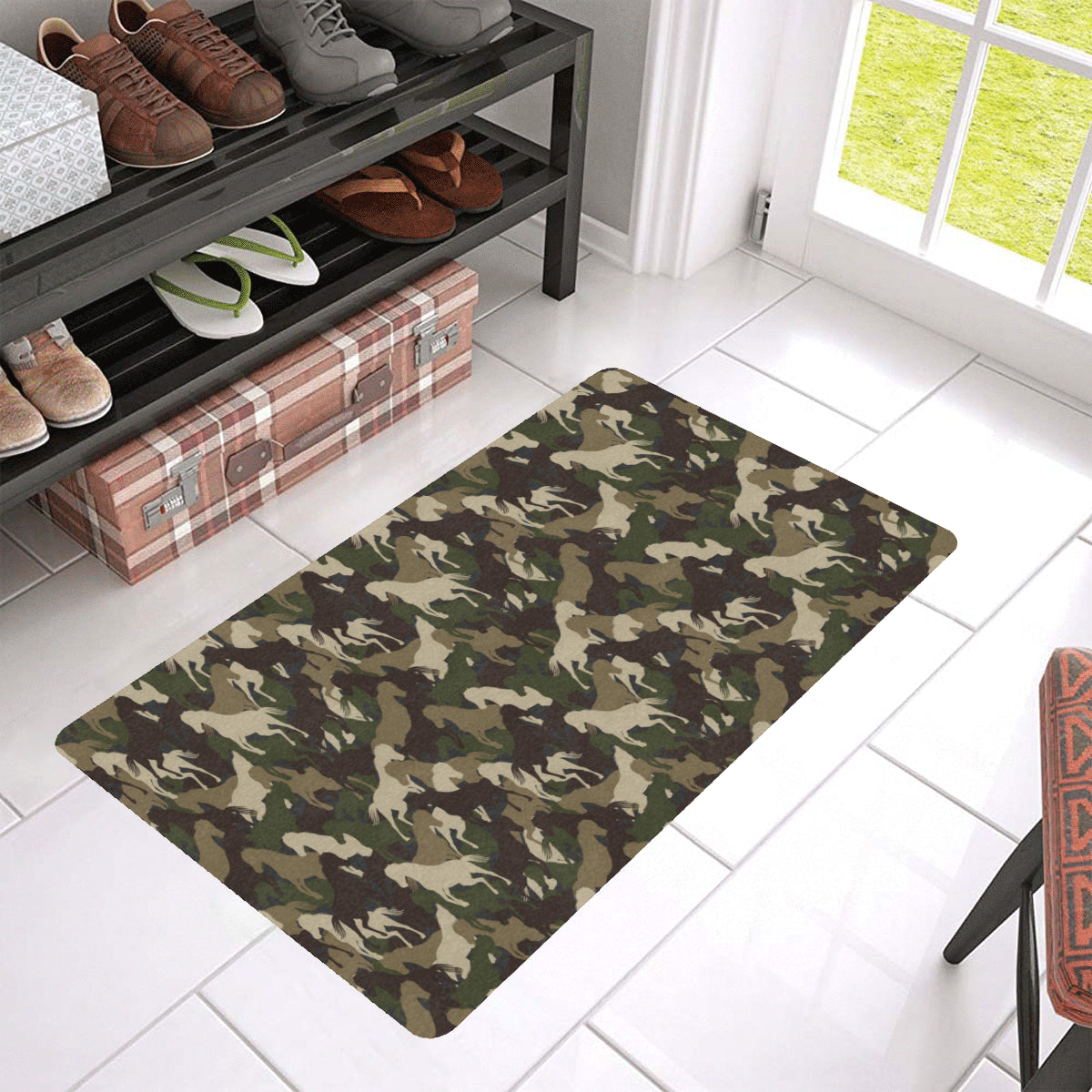 Horse Camo Themed Design Print Rubber Doormat