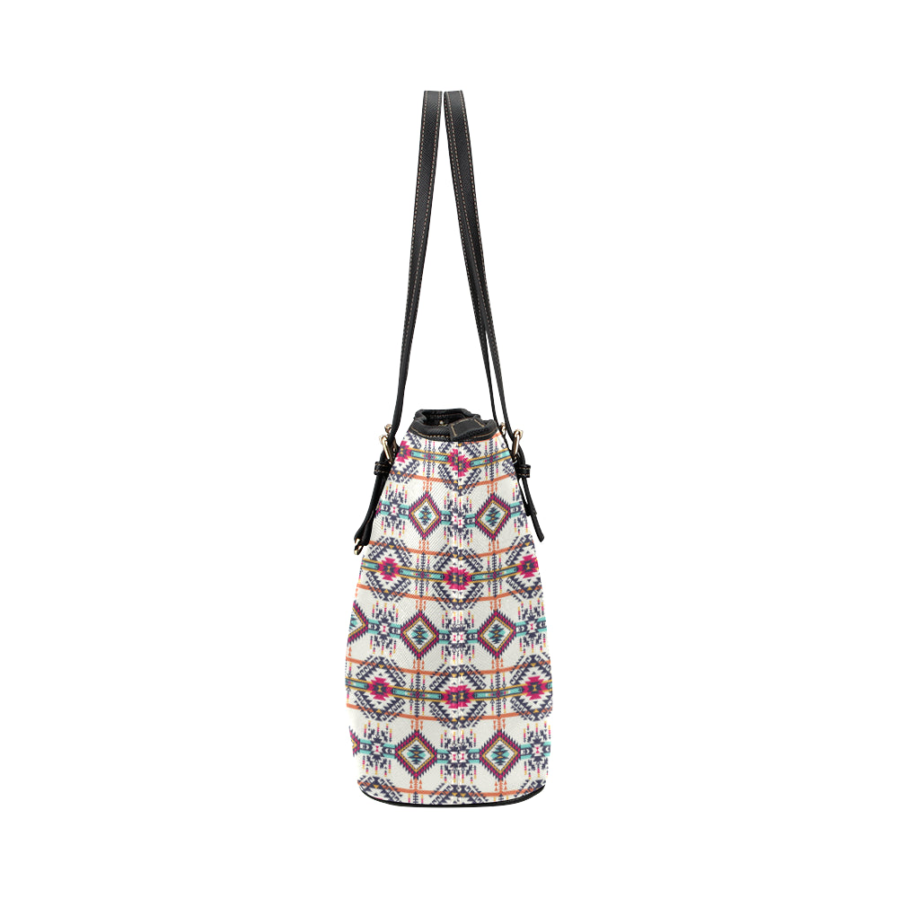 Indian Navajo Art Themed Design Print Leather Tote Bag