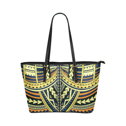 Polynesian Tattoo Print Leather Tote Bag